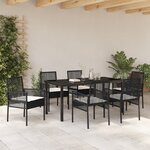 vidaXL Ensemble de Salle à Manger de Jardin de 7 Pièces avec Coussins en Rattan Synthétique Noir