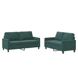 vidaXL Ensemble de canapés 2 Pièces avec coussins Vert foncé Velours
