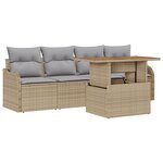 Ensemble Canapé de Jardin 5 pièces avec Coussins Beige en Rotin