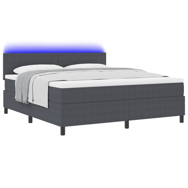 vidaXL Lit à ressorts avec matelas & lumière LED gris foncé en tissu en velours côtelé