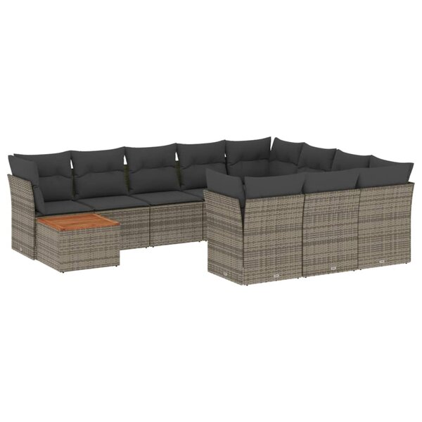 vidaXL Salon de jardin 11 Pièces avec coussins gris résine tressée