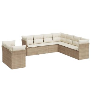 vidaXL Salon de jardin avec coussins 9 Pièces beige résine tressée