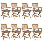 vidaXL Chaises pliables de jardin 8 Pièces avec coussins Bois d'acacia