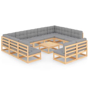 vidaXL Salon de jardin 12 Pièces avec coussins Bois de pin massif