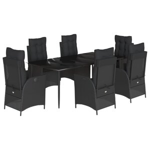 vidaXL Ensemble à manger de jardin coussins 7Pièces Noir Résine tressée