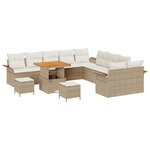 Ensemble de Canapés de Jardin de 13 Pièces avec Coussins Beige Rattan Acacia