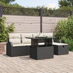 vidaXL Ensemble de Canapé de Jardin de 6 Pièces avec Coussins Rattan Noir Poly