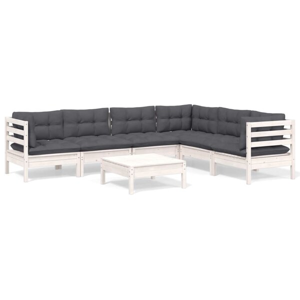 vidaXL Salon de jardin 7 Pièces avec coussins blanc bois de pin massif