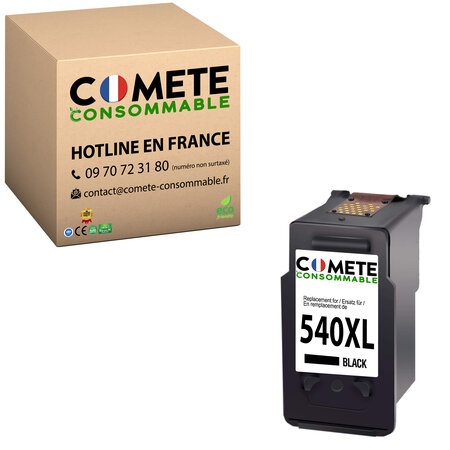 COMETE, Marque française - 540XL - Cartouches d'encre Compatibles avec Canon PG-540 CL-541 / PG540 CL541 / 540XL 541XL Compatible pour Pixma MG3650 S G2150 MG3150 MX475 (1 Noir)-livraison gratuite