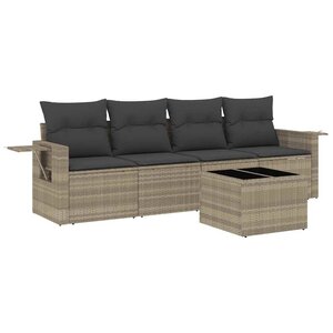 vidaXL Salon de jardin 5 Pièces avec coussins gris clair résine tressée