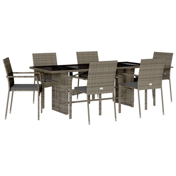 vidaXL Ensemble à manger de jardin et coussins 7 Pièces gris rotin