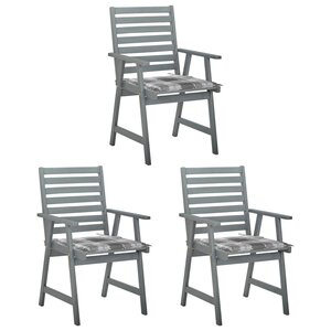 vidaXL Chaises à manger d'extérieur lot de 3 et coussins Acacia massif