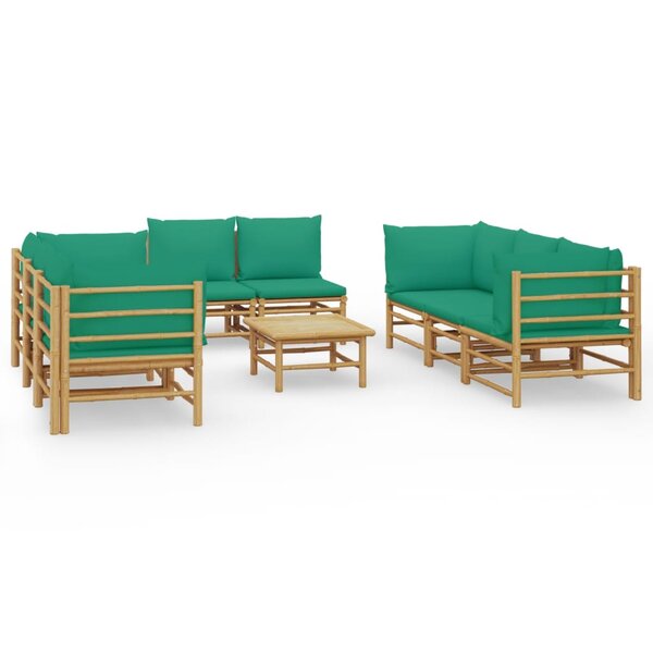 Salon de jardin meuble d'extérieur ensemble de mobilier 9 pièces avec coussins vert bambou 02_0018169