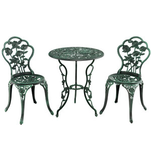 Ensemble de bistrot 3 pièces table ronde 60 x 69 cm deux chaises confortables style antique en fonte aluminium vert 20_0011999