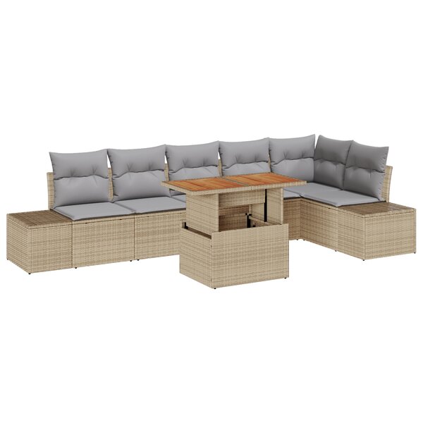 vidaXL Ensemble Canapé Jardin 7 Pièces avec Coussins Beige Rattan