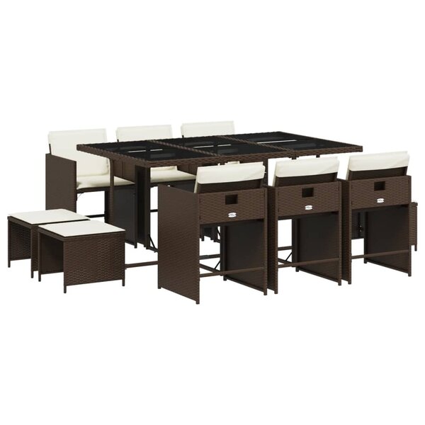 vidaXL Ensemble à manger de jardin et coussins 11 Pièces marron rotin