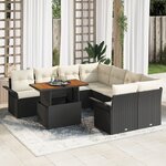vidaXL Ensemble de canapé de jardin 9 pièces avec coussins noir poly rotin acacia