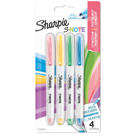 Marqueurs créatifs SHARPIE S-Note  Pointe biseautée  lot de 4  couleurs douces