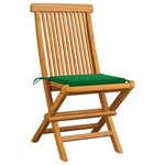 vidaXL Chaises de jardin avec coussins vert 2 Pièces Bois de teck massif