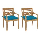 vidaXL Chaises Batavia 2Pièces et coussins bleu clair Bois de teck massif