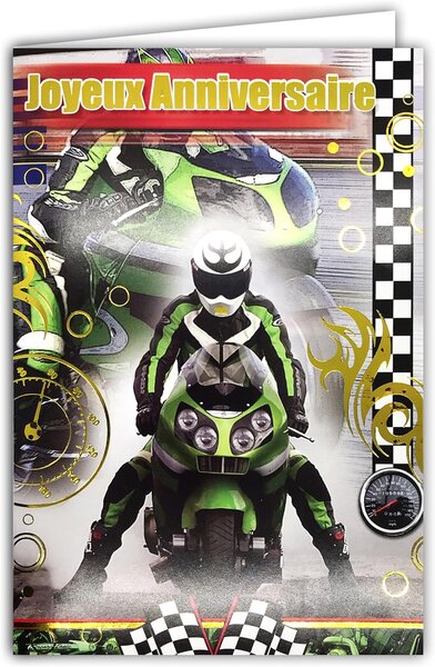Carte Joyeux Anniversaire Doré Moto Motard Garçon Homme avec Enveloppe 12x17 5cm