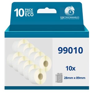 Pack de 10 Rouleaux étiquettes compatibles DYMO 99010 étiquettes d'adresse 28mm x 89mm