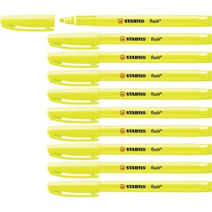 Surligneur de poche flash pointe biseautée 1 - 3 5 mm jaune x 10 stabilo