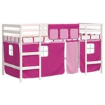 vidaXL Lit mezzanine enfants et rideaux rose 90x190cm bois pin massif