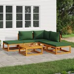 vidaXL Salon de jardin 6 Pièces avec coussins vert bois massif