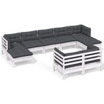 vidaXL Salon de jardin 9 Pièces avec coussins blanc bois de pin massif