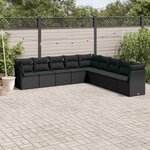 vidaXL Salon de jardin 9 Pièces avec coussins noir résine tressée