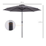 Parasol en métal rond polyester 180g/m² manivelle inclinable Ø 3 x 2 45 m gris