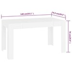 vidaXL Table à manger Blanc 140x74 5x76 cm Bois d'ingénierie