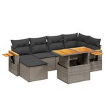 vidaXL Salon de jardin avec coussins 7 Pièces gris résine tressée