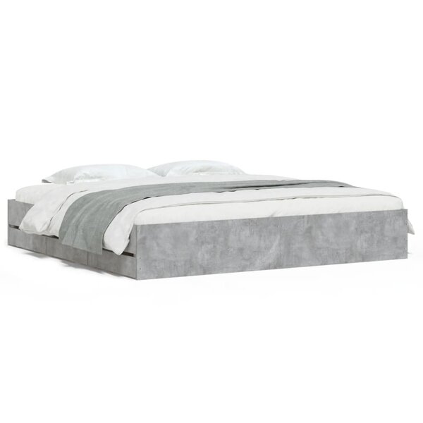 vidaXL Cadre de lit avec tiroirs sans matelas gris béton 160x200 cm
