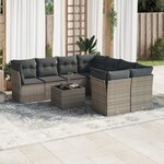 vidaXL Salon de jardin 9 Pièces avec coussins gris résine tressée
