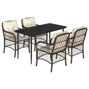 vidaXL Ensemble à manger de jardin 5 Pièces et coussins marron poly rotin
