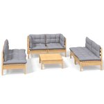 vidaXL Salon de jardin 7 Pièces avec coussins gris bois de pin massif