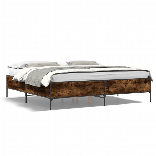 vidaXL Cadre de lit chêne fumé 200x200 cm bois d'ingénierie et métal
