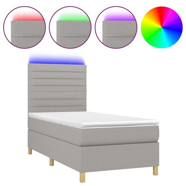 vidaXL Sommier à lattes de lit et matelas et LED Gris clair 90x200cm