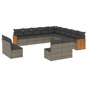 vidaXL Salon de jardin avec coussins 13 Pièces gris résine tressée