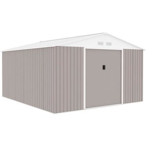 Abri de jardin en métal 12 99 m² - 340 x 382 x 210 cm - Kit d'ancrage inclus - Taupe