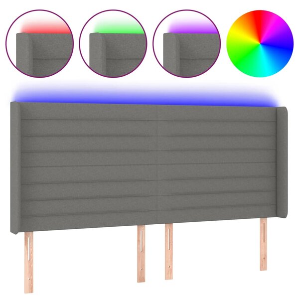 vidaXL Tête de lit à LED Gris foncé 163x16x118/128 cm Tissu