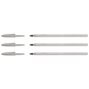 Stylo bille CRISTAL SHINE Pointe Moyenne 1 mm Noir Corps Argent x 3 BIC