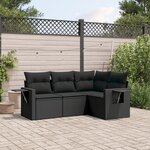 vidaXL Salon de jardin 4 Pièces avec coussins noir résine tressée