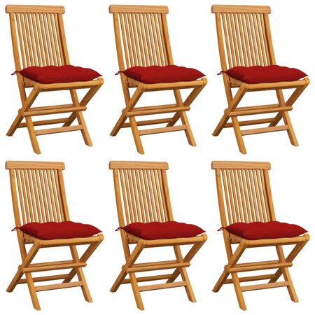 vidaXL Chaises de jardin et coussins rouge lot de 6 Bois teck massif