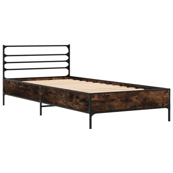 vidaXL Cadre de lit chêne fumé 90x200 cm bois d'ingénierie et métal