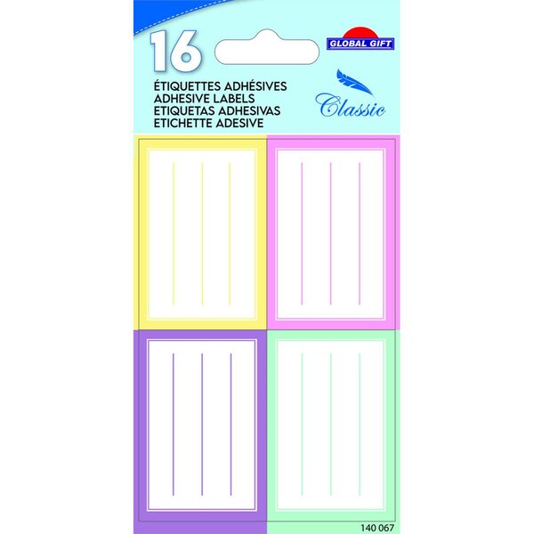 16 étiquettes adhésives scolaires - Rectangles - Pastel