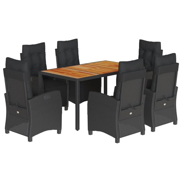 vidaXL Ensemble à manger de jardin coussins 7Pièces Noir Résine tressée