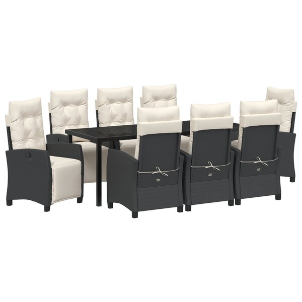 vidaXL Set de jardin de 9 pièces en rotin noir